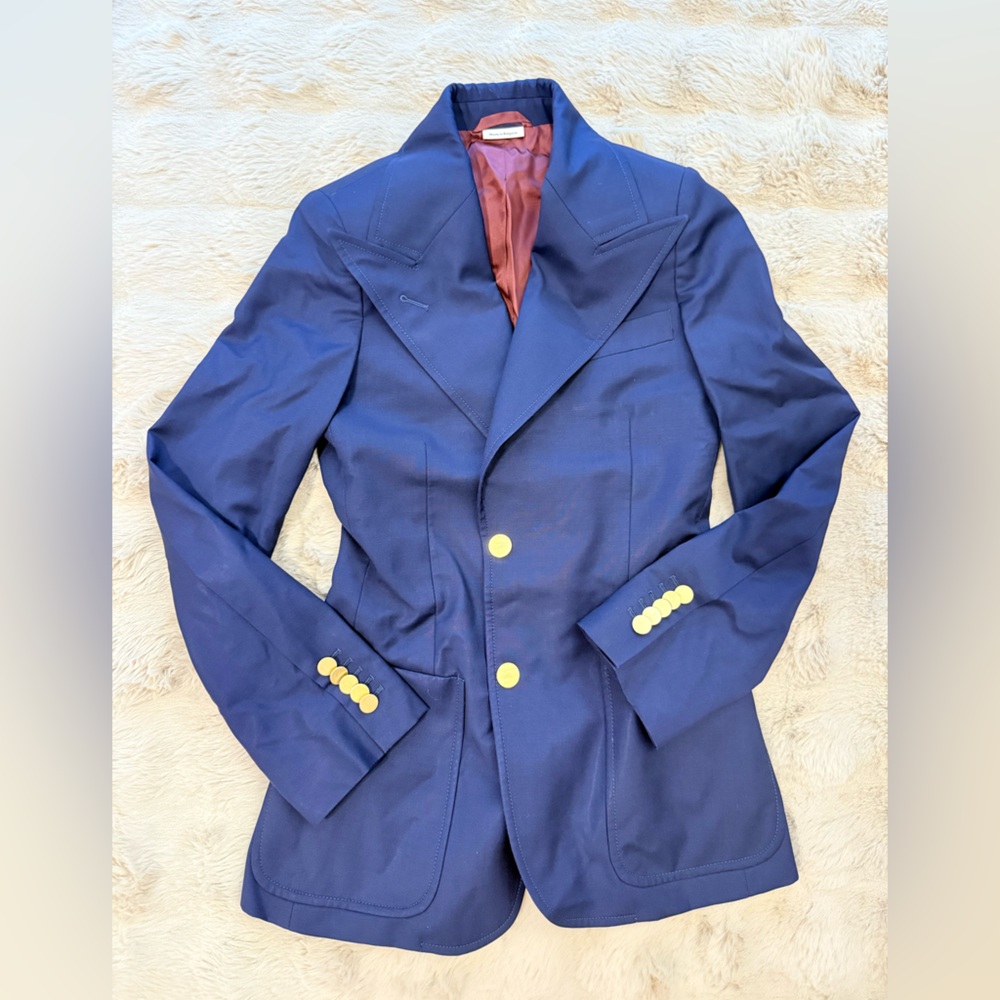 Gucci Elegant Navy Blazer with Gold Accents Brand New